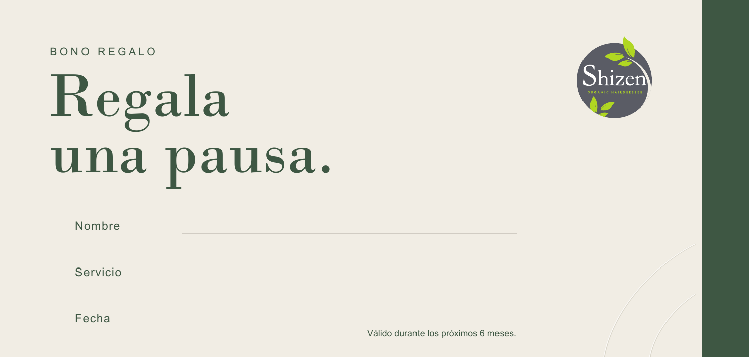 Bono regalo Organic Shizen, diseño de la tarjeta impresa